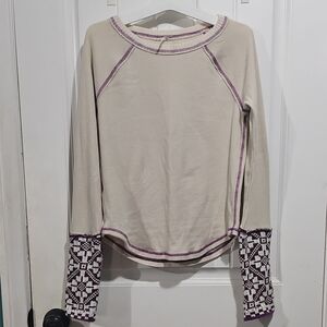 Free People Cream and Purple Long Sleeve Tee